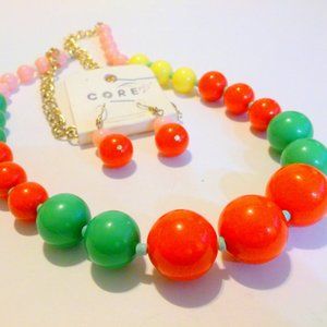 Multi Color Beaded Long Chain Necklace Earring Demi by CORE NWT